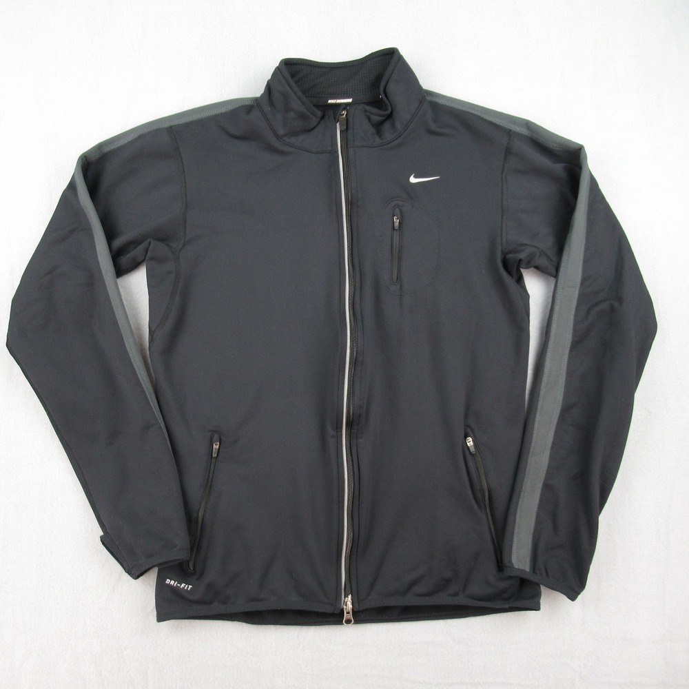 Nike Running Jacket Mens Small Black Dri-Fit Full Zip Mock Neck 380813-010